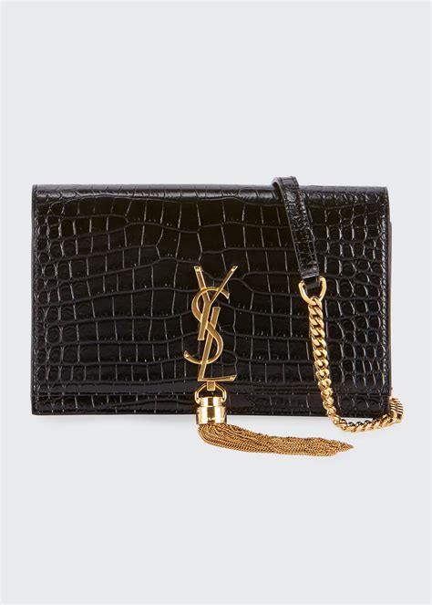 Saint Laurent YSL Monogram Small Wallet on Chain in Croc 